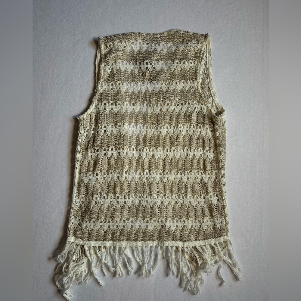 Chico’s Open Knit Fringe Vest NWT Neutral Boho Layering Cardigan Size 0 (Small) - Picture 5 of 6